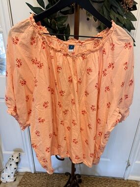 Old Navy Sweet Pink Floral Print Peasant Top Blouse SS 3X